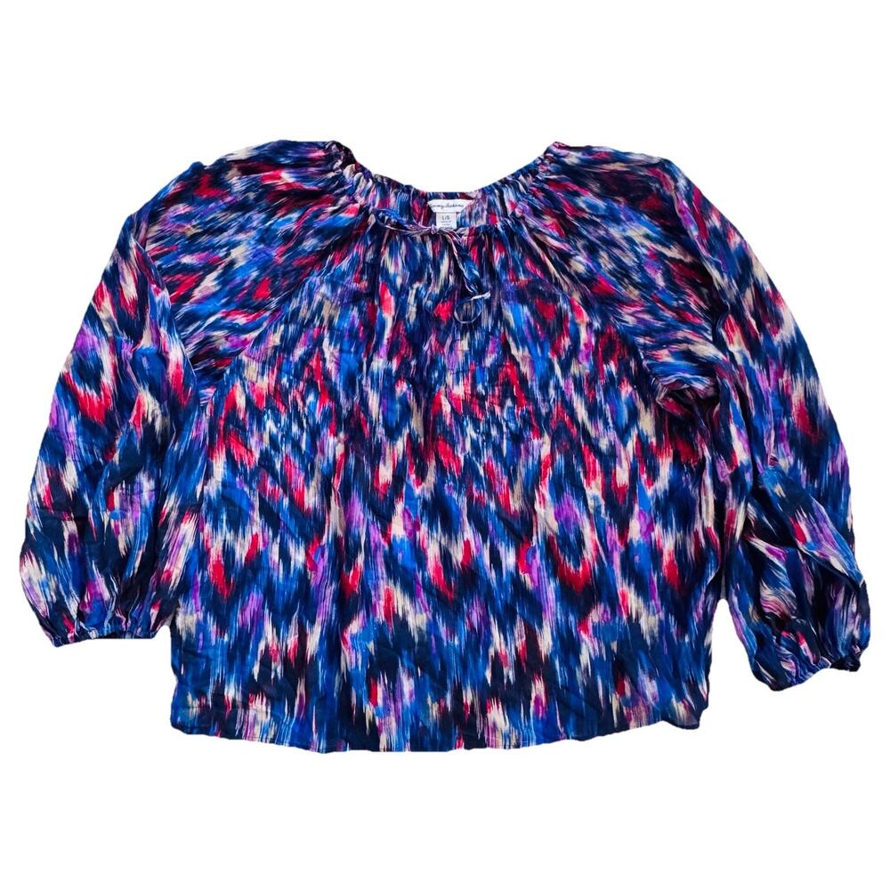 Tommy Bahama Women's Red White Blue Lightweight Silk Cotton Blouse Sz L